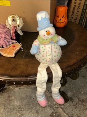 Source Unknown Pastel Sitting Snowman Plush Holiday Decor